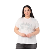 Disentis Büyük Beden Parlak Baskılı Bisiklet Yaka Beyaz T-shirt-beyaz Gri Beyaz - Gri