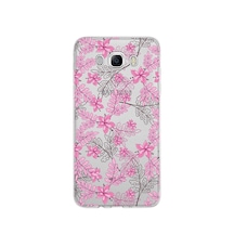 Samsung Galaxy Uyumlu J7 2016 Kapak Floral Pembe Tasarımlı Şeffaf Silikon Kılıf