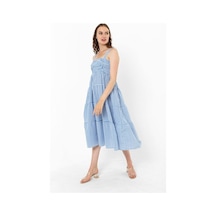 Askılı Pötikare Desenli Yazlık Midi Boy Kadın Elbise 1300