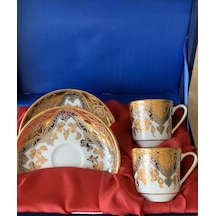 Güral Porselen El Dekoru 2 Kişilik Altın Yaldızlı Türk Kahve Finc