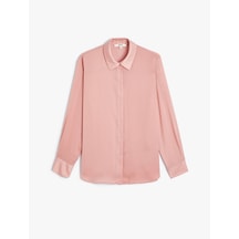 Koton Saten Yaka Gömlek Uzun Kollu Viskon Kumaş Pembe 5wak60030pw Gül