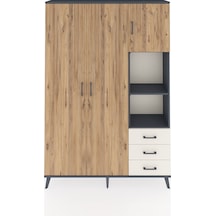 Arges Dolap 5 Raflı 3 Çekmeceli Tek Askılı 132x30x195 Antrasi... Antrasit