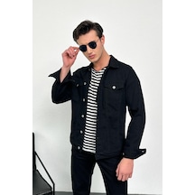 HLT Jeans Erkek Siyah Jean Denim Standart Kalıp %100 Pamuk Cepli Düğmeli Kot Ceket 001