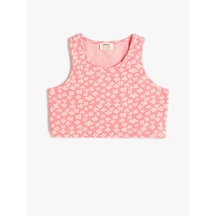 Koton Crop Atlet Kolsuz Çiçekli Bisiklet Yaka Pembe Desenli 4skg30143ak Pembe
