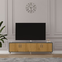 Asra Trend Tv Ünitesi T-05 %100 MDF 160 cm Tv Sehpası 4 Kapaklı Raflı Petra-Koyu Gri