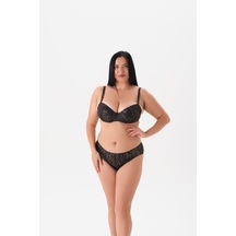 Büyük Beden Kaplı Balenli Parlak Leopar Bikini Takım Altın