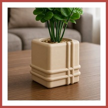 Bezos 3d Baskı Square Planter - Izgara Desenli Küp Saksı-bej Erdotıca Standart
