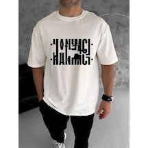 Erkek Tişört Kısa Kol Bisiklet Yaka Katlanan Hanımcı Baskılı T-shirt - Beyaz