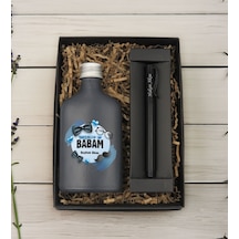 Bk Gift Kişiye Özel İsimli Baba Temalı Antrasit Tasarım Cam Şişede Kolonya 200 Ml & Siyah Metal Roller Kalem Hediye Seti-9, Babaya Hediye, Babalar Gün