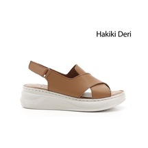 Gönderi(R) Gönderi R Taba Cırt Bantlı Dolgu Topuk Hakiki Deri Comfort Sandalet Taba