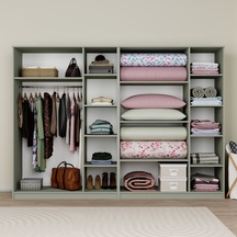 Lucas 6 Kapaklı,15 Raf Bölmeli Yüklük & Askılıklı Geniş Elbise Dolabı-gardırop Kül Yeşil Yeşil