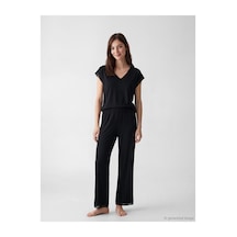 LC Waikiki Alıta Cıty Farkıyla Lcw Dream Siyah Düz Kısa Kollu Kadın Pijama Takım Siyah - 929503605 Siyah