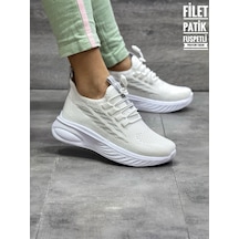 Papucumun Dünyası Tutinom Triko Çoraplı Lastik Bağcıklı Sneaker Çocuk Ayakkabısı Beyaz