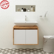 Banos Roomart Ayaksız 2 Kapaklı Lavabolu Ahşap-Mat Beyaz Mdf 65 . Beyaz