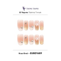 Eubd1689 Kısa Oval 10'lu Tekrar Kullanılabilir El Yapımı Protez Takma Tırnak Xs