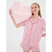Koton Emily İn Paris Lisanslı Kalpli Saten Şort Pijama Altı Pembe Desenli 5slk80044mw Pembe Desenli Pembe