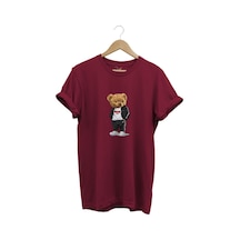 Sevimli Ayıcık Baskılı Love Tasarımlı %100 Pamuk Regular Fit Bisiklet Yaka Unisex T-shirt Bordo