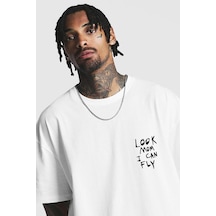 Unisex Örme Look Mom I Can Fly Basklı Beyaz Pamuk T-shirt. Beyaz
