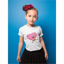 Sevbano Unisex Süngerbob Kalp Baskılı Çizgi Film Çocuk Tişört 1-12 Yaş beyaz