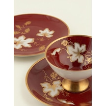 Tr Porselen Çay Fincanı Seti, Bordo Renk, Altın Yaldızlı, Çiçek Desenli, 3 Parça, Fincan 10cm, Tabak 15cm Ve 19c Diğer
