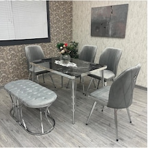 Rodonit 80-120 Ck Gümüş 6 Kişilik Mutfak Masası Takımı Bechli Gümüş