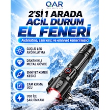 Şarjlı Metal El Feneri Zoomlu Çakar Modlu 26650 Li-ion Bataryalı Kamp Ve Outdoor Feneri Siyah