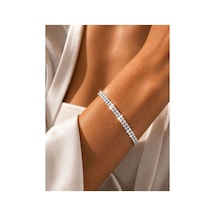 Gümüş Renk Çift Sıra Taş Detaylı Su Yolu Bileklik 15 Cm+3cm Gümüş - 888925456 Gümüş