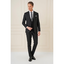 Efor Slim Fit Kırlangıç Yaka Çift Yırtmaçlı Yelekli Klasik Siyah Takım Elbise Tk 895 Siyah