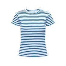 Only Jdy 15314449 0 Yaka Yatay Cizgili Kadın Body - Mavi Cizgili - Mavi