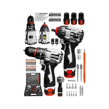 18v 2.0 Ah Kömürsüz Motor Darbeli Matkap 3 Akülü Şarjlı Vidalama Matkap + Somun Sıkma Makinesi + 66 Parça Uç S