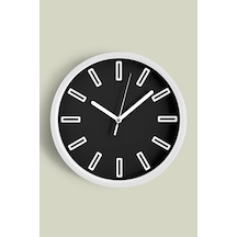 Siyah Modern Duvar Saati - 42cm - Önü Camlı Beyaz Kasa - Sessiz Mekanizma Beyaz