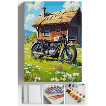 Sayılarla Boyama Çerçeveli Hobi Seti Numaralı Tuval Fırça Boya Dahil Kasnaklı Motor 40x50 Cm