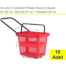4 Tekerlek Plastik Alışveriş El Sepeti 54 Litre Kırmızı 10 Adet / En:42 Boy:54 Yükseklik:44 Cm