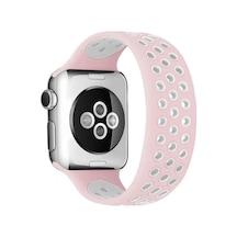 Apple Watch 42mm Ayarlı Delikli Silikon Kordon - Pembe-beyaz Açık Mavi
