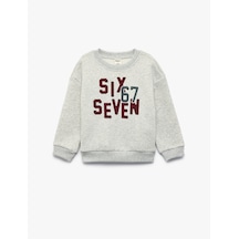 Koton Baskılı Uzun Kollu Bisiklet Yaka Oversize Sweatshirt Gri Melanj 7wmb10120tk