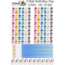 Akrilik Boya 3 Ml 12 Renk Resim Fırçası Ve Paleti 10 Paket Mini Küçük Akrilik Boya Taş Ahşap Seramik Tuval Alçı Tuval