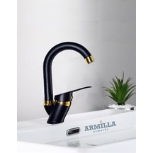 Siyah Gold Baston Borulu Banyo Lavabo Musluğu Çeşmesi Bataryası Diğer
