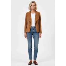 Ersefa Süet Ceket Önü Açık Geniş Yakalı Uzun Kollu Kısa Boy Kadın Günlük Turuncu