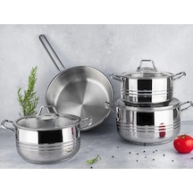 Lines Oscar 7 Parça Çelik Tencere Seti Metal Kulp Çok Renkli