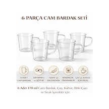 6 Lı Cam Bardak Seti 170 Ml Kulplu Şeffaf Cam Kupa, Çay Kahve Ve Bitki Çayı Bardakları, Bulaşık Makinesinde Yıkanabilir çok renkli