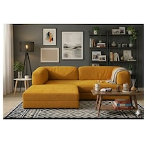 Herev 160 X 160 Sünger Yataklı Köşe Takımı L Tipi Şark Köşe Takımı Fitilli Kadife Yıkanabilir Ve Değiştirilebilir Kumaş Köşe Koltuk Hardal Sarı