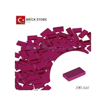 Yedek Parçalar, 100 Adet 1x2 Tile Düz Fayans Parçası, Fuşya Magenta , 3069