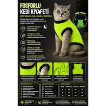 Fosforlu Kedi Kıyafeti Gece Parlayan Boydan Geçirmeli Neon Yeşil Kedi Tişörtü