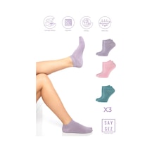 Saysez Bambu Kadın Patik Düz Pembe-lila-su Yeşili Çorap Dikişsiz Premium 3'lü Paket Renkli