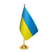 Masa Üstü Ukrayna Bayrağı + Pirinç Direk Masa Bayrak Seti