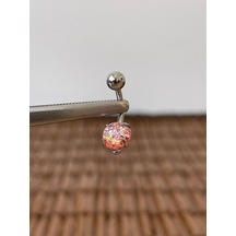 316 L Cerrahi Çelik Anti Alerjik 10 Mm Pembe Opal Taşlı Göbek Piercingi Beyaz