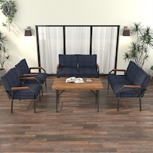 Mygusi Hayal Balkon Bahçe Cafe - Metal Kanepe Koltuk Takımı - 2 2 1 1 - 70x110 Cm Masalı - Lacivert