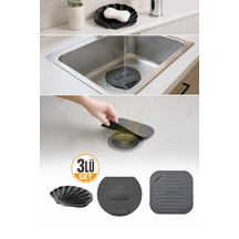 3'lü Gri Silikon Gider Kapağı Sabunluk Evye Süzgeci Seti Banyo Mutfak Koku Önleyici