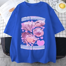Flood Of Style Moo Deng Tutun Ben Aşırı Uyarılmış Komik Meme T Shirt Bebek Hippo Vintage Erkek Kadın T-shirt Mavi