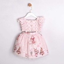 Vindy Desenli Kız Çocuk Crop Elbise Pembe
